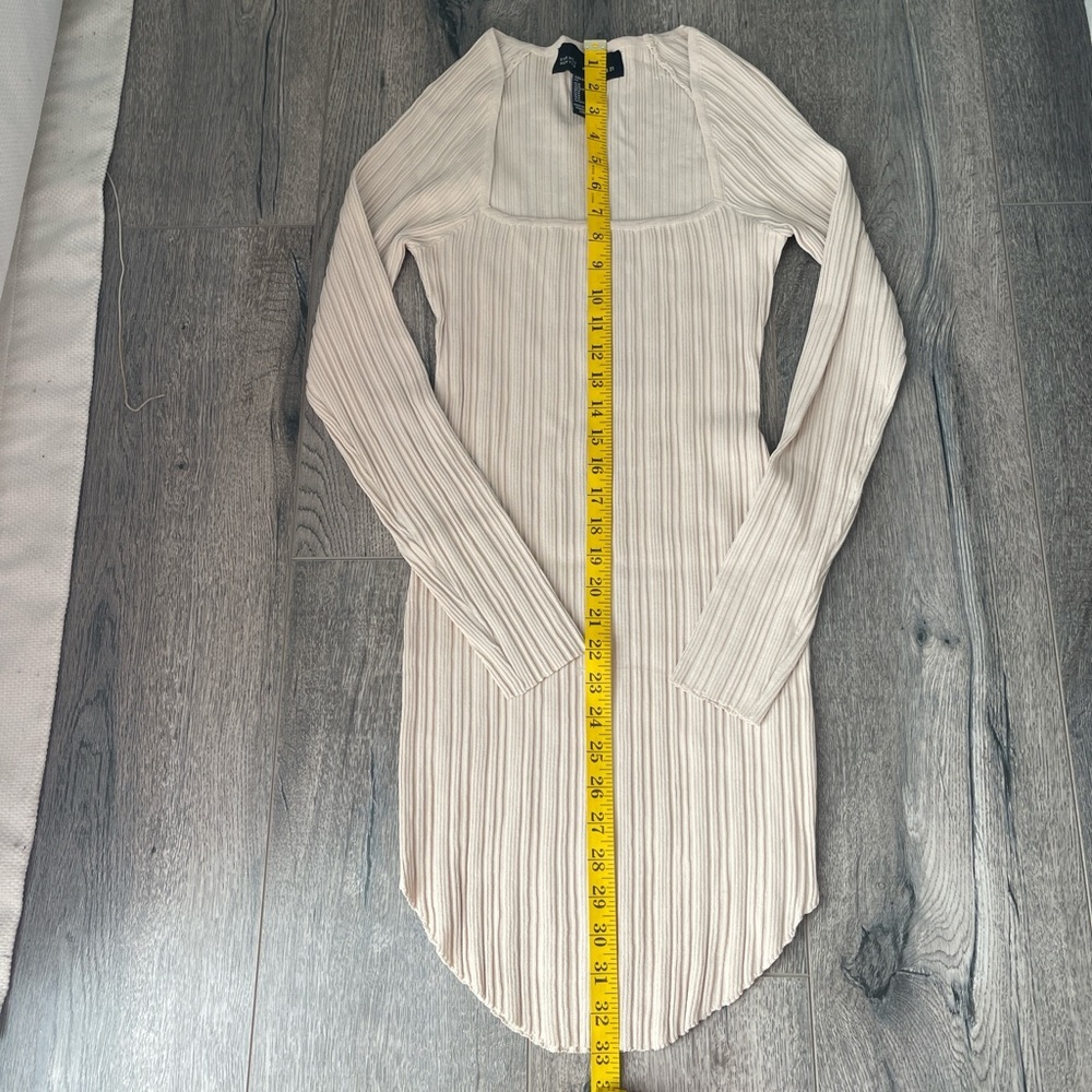 Barneys New York Cream Ribbed Long Sleeve Dress - Picture 3 of 8